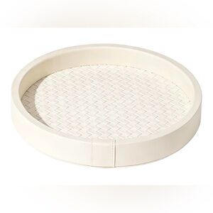 Handmade White Large Round Leather Tray - 9.85x1.38
